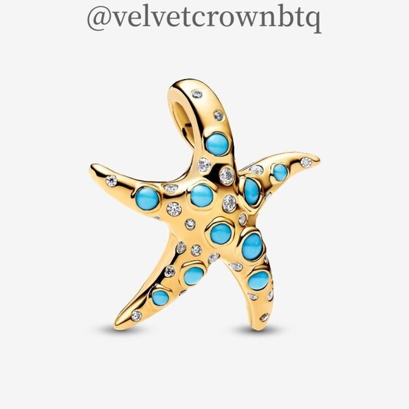 Pandora Sparkling Blue Starfish Dangle Charm|Pendant - Picture 1 of 2